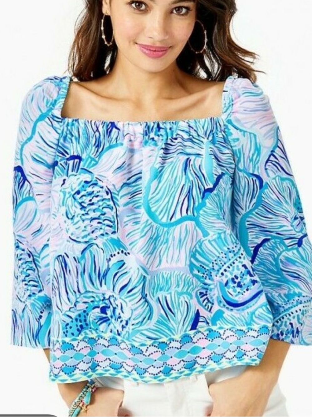 Lilly Pulitzer Lizzie Top in Bermuda Blue Fishful Thinking M